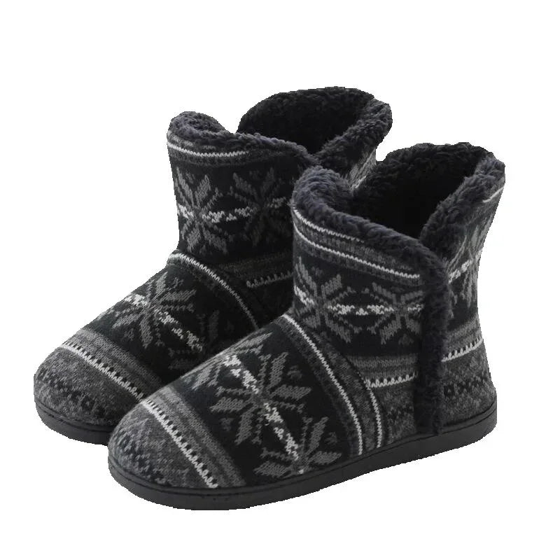 Slippers Booties for Women Men Plush Knitted House Shoes Boots Ladies Indoor Outdoor