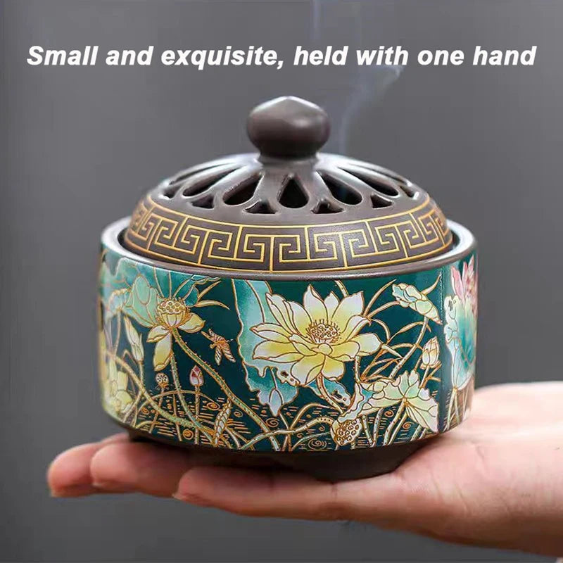 1pc Large Enamel Craft Ceramic Incense Burner,Exquisite Home Decor Ornament, Sandalwood Agarwood Coil Tower Stove Office Bedroom