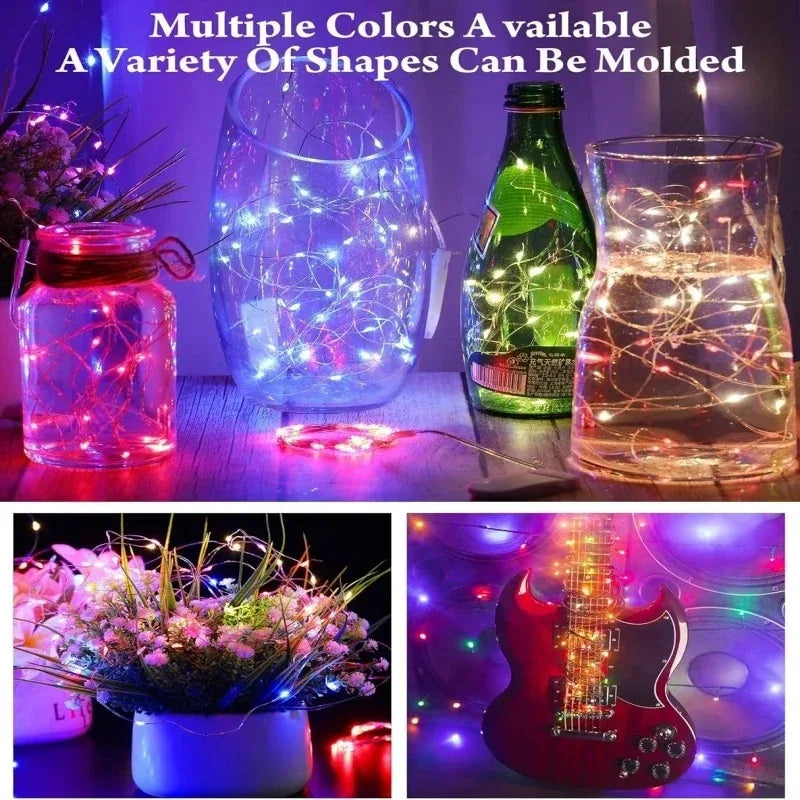 LED Fairy Lights Battery Operated String Lights Waterproof Silver Wire Firefly Starry Lights  Wedding Party Xmas Christmas Decor