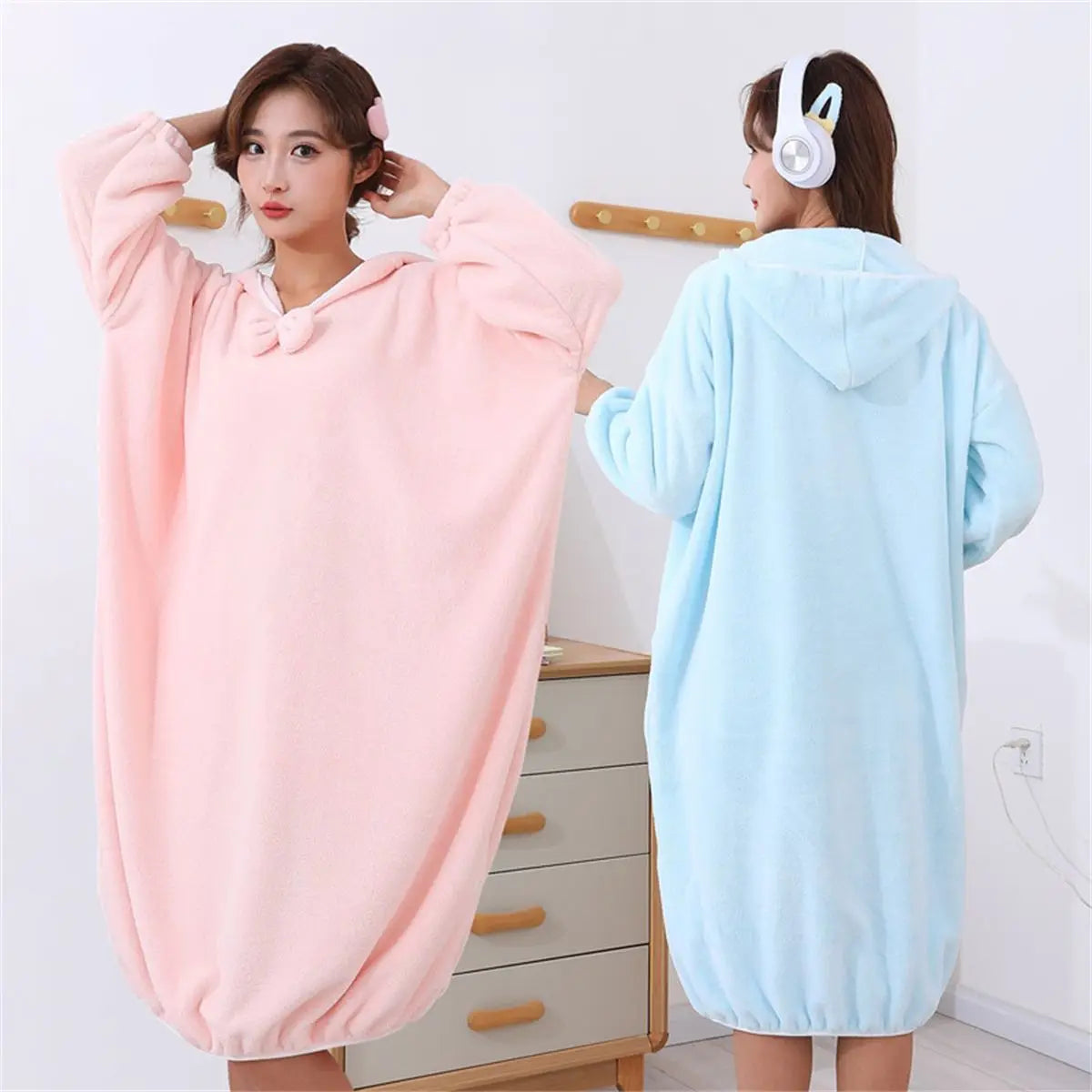Lady Bath Towels Wearable Coral Velvet Thickening Bath Towel For Body Fast Drying Hooded long sleeved Bathrobes Bath Skirts
