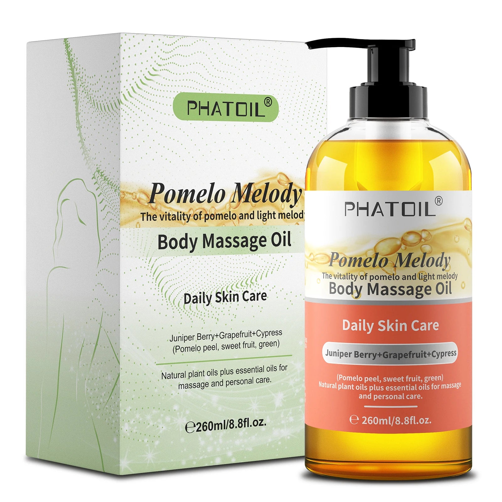 PHATOIL 260ml Body Oil-Deeply Moisturizing & Soothing Massage Oil with Long-Lasting Fragrance Vanilla Ginger Rosemary Body Oils
