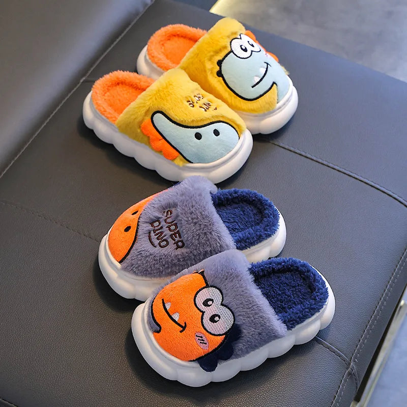 Cozy & Cute Dinosaur Winter Slippers for Kids – Unisex House Shoes