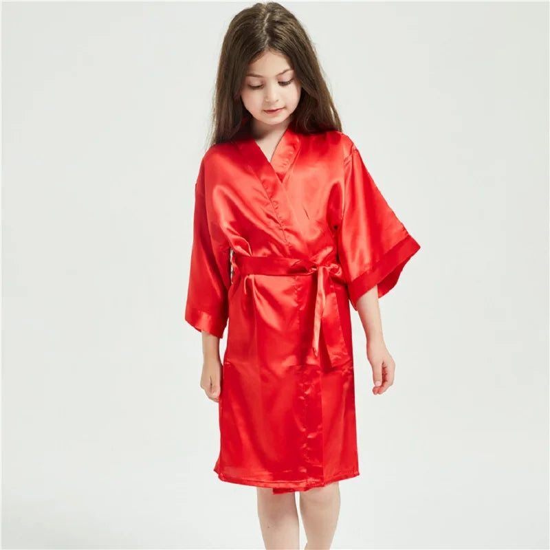 Baby Kids Silk Satin Robe Spring Summer Pajamas Short Bathrobe For Boys Girls Home Clothes Children Wedding Kimono Party Gifts