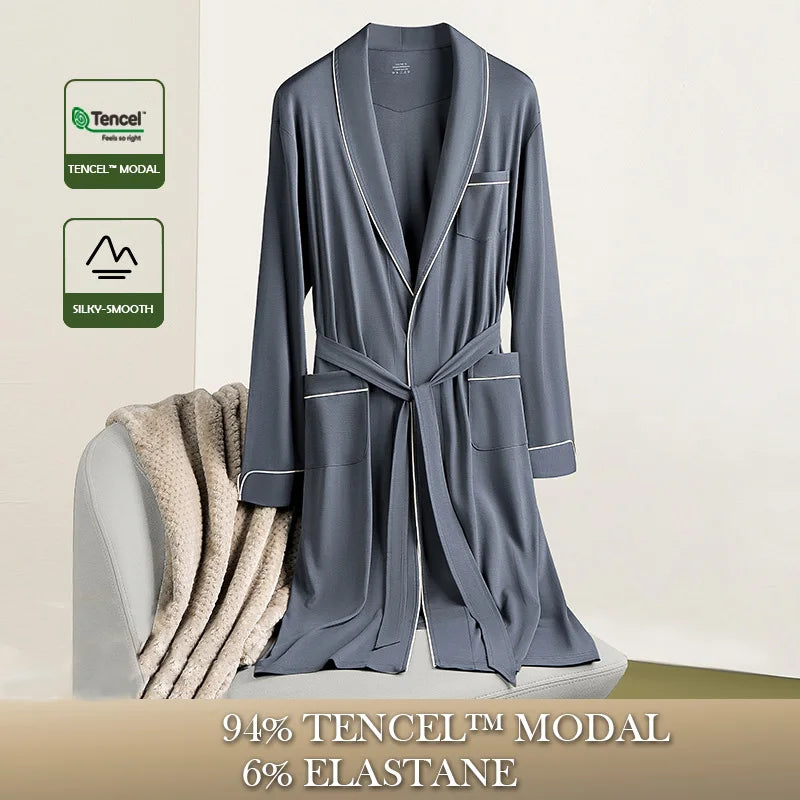 Men Robes Ultra Fine Modal Lounge Robe for Autumn and Winter Soft Silky Bath Robe for Men