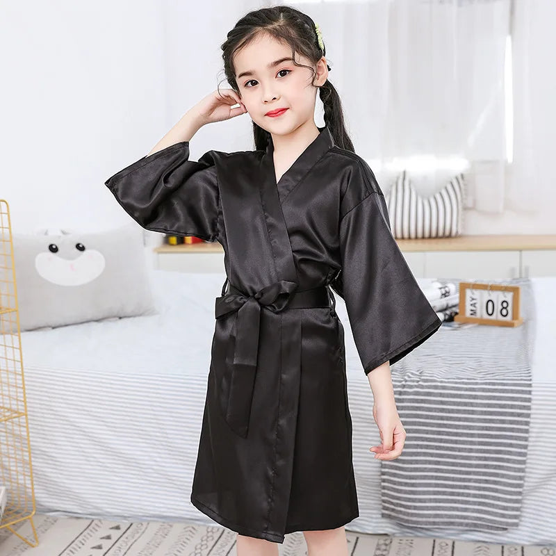 Baby Kids Silk Satin Robe Spring Summer Pajamas Short Bathrobe For Boys Girls Home Clothes Children Wedding Kimono Party Gifts