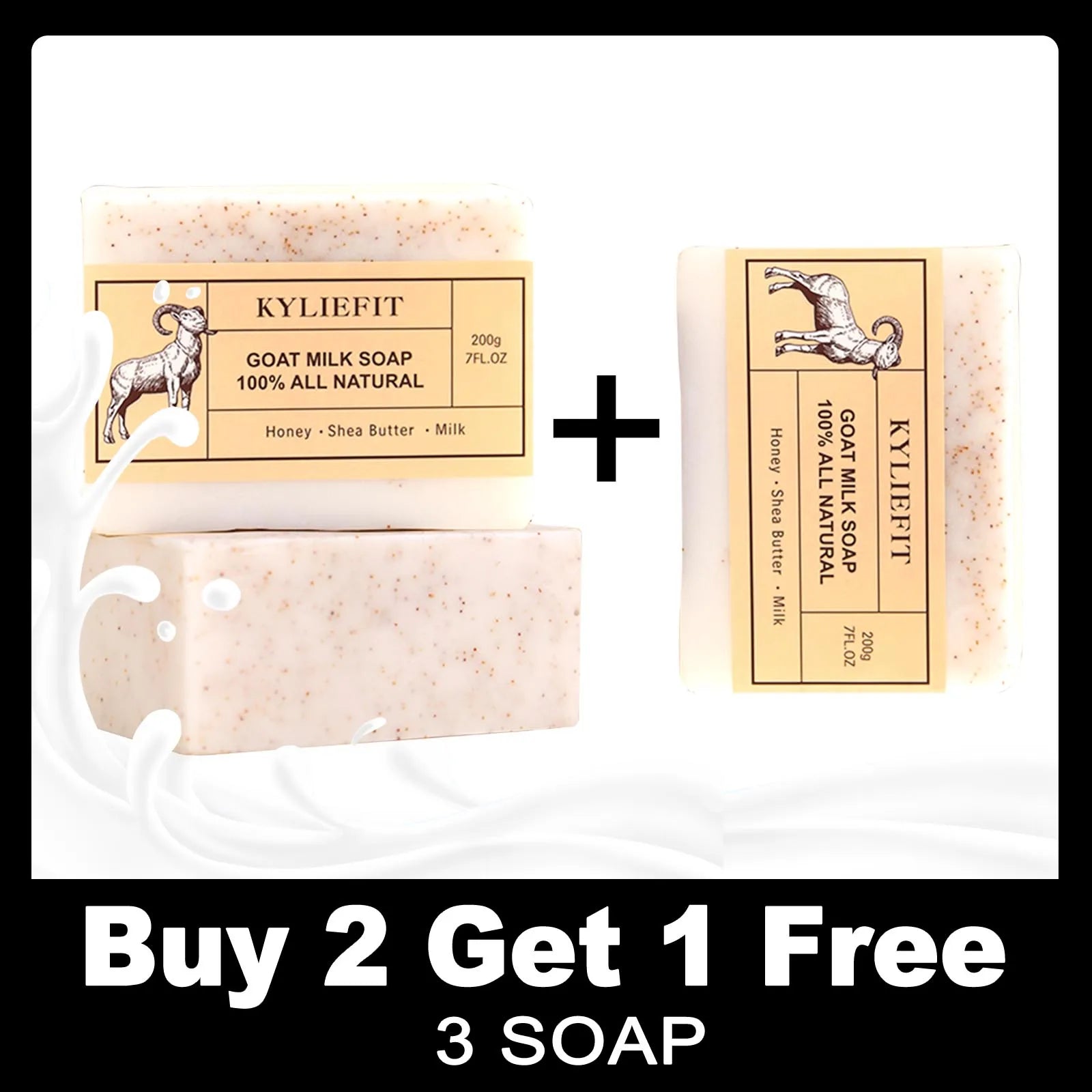 Organic Goat Milk Soap Bar, Natural, Whitening, Cleaning, Whiten, Nourishing, With Honey, Shea Butter, Milk, For All Skin Types