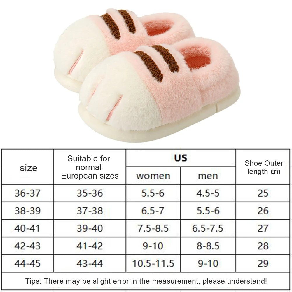 Warm Slip-on House Shoes 3D Cat Paw Plush Slippers Furry Paw Couple Slippers Anti Slip Flat Thermal Slippers for Indoor Bedroom