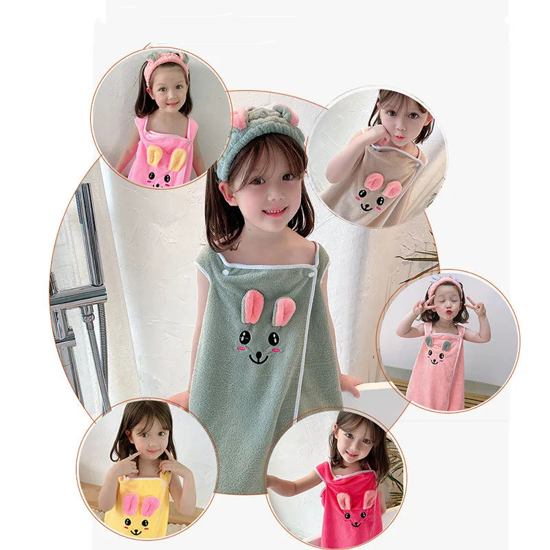 Children's bathrobe super absorbent bath towel soft and lint-free wrap-around bath dress for girls 3-15 years old