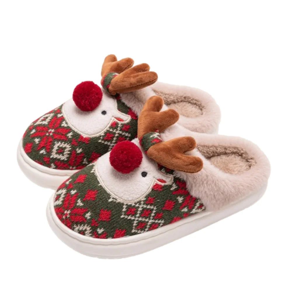 Casual Cute Cartoon Elk Slippers Lovely Soft Christmas Slippers Warm Comfortable Bedroom Shoes Men