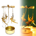 Rotating Candle Holder Metal Gold Christmas Present No Battery Heat Powered Spinning Carousel for Home Desk Counter Sweet Decor