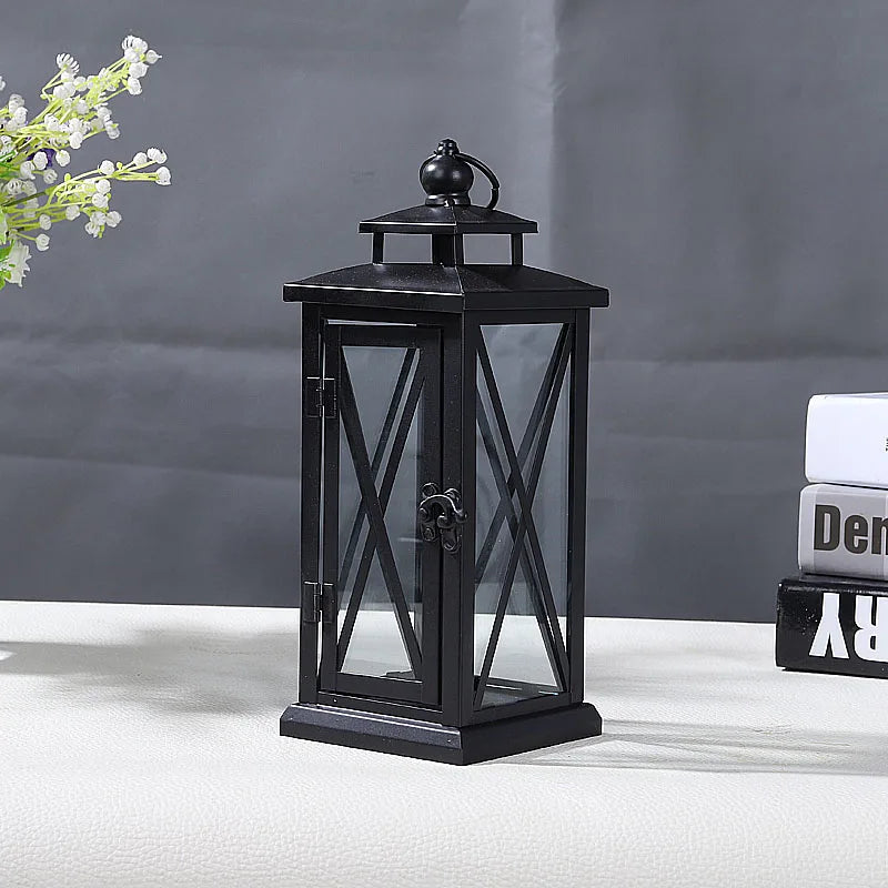 Windproof Lantern Glass Candle Holders Metal Large Black Wedding Modern Design Moroccan Candlestick Decoracion Hogar Home Decor