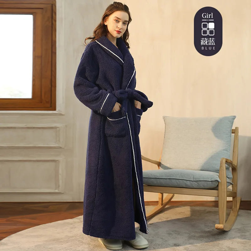 Women's Plush Double-Sided Cotton Fleece Bathrobe Cozy Shawl Collar Robe with Belt Soft Loungewear for Winter Stylish Plush Robe