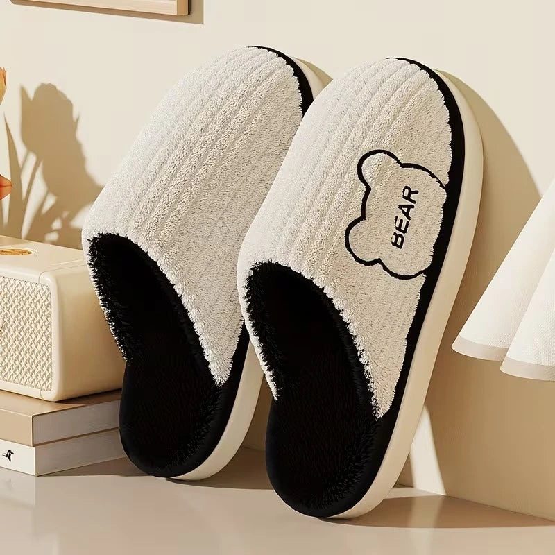 Winter Warm Plush Slippers Men Thick Sole Anti Slip Indoor Outdoor Soft Cozy Home Fleece Lining Bear Thermal Footwear Large Size