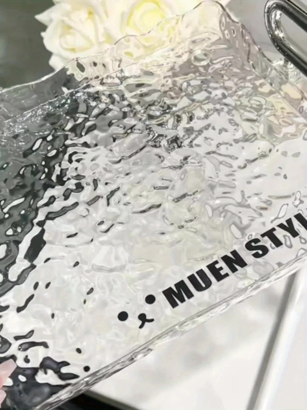 1pc Acrylic Tray Rectangle Tray With Handles Household Tea Tray Board Desset Food Home Living Room Water Cup Trays Desktop Decor