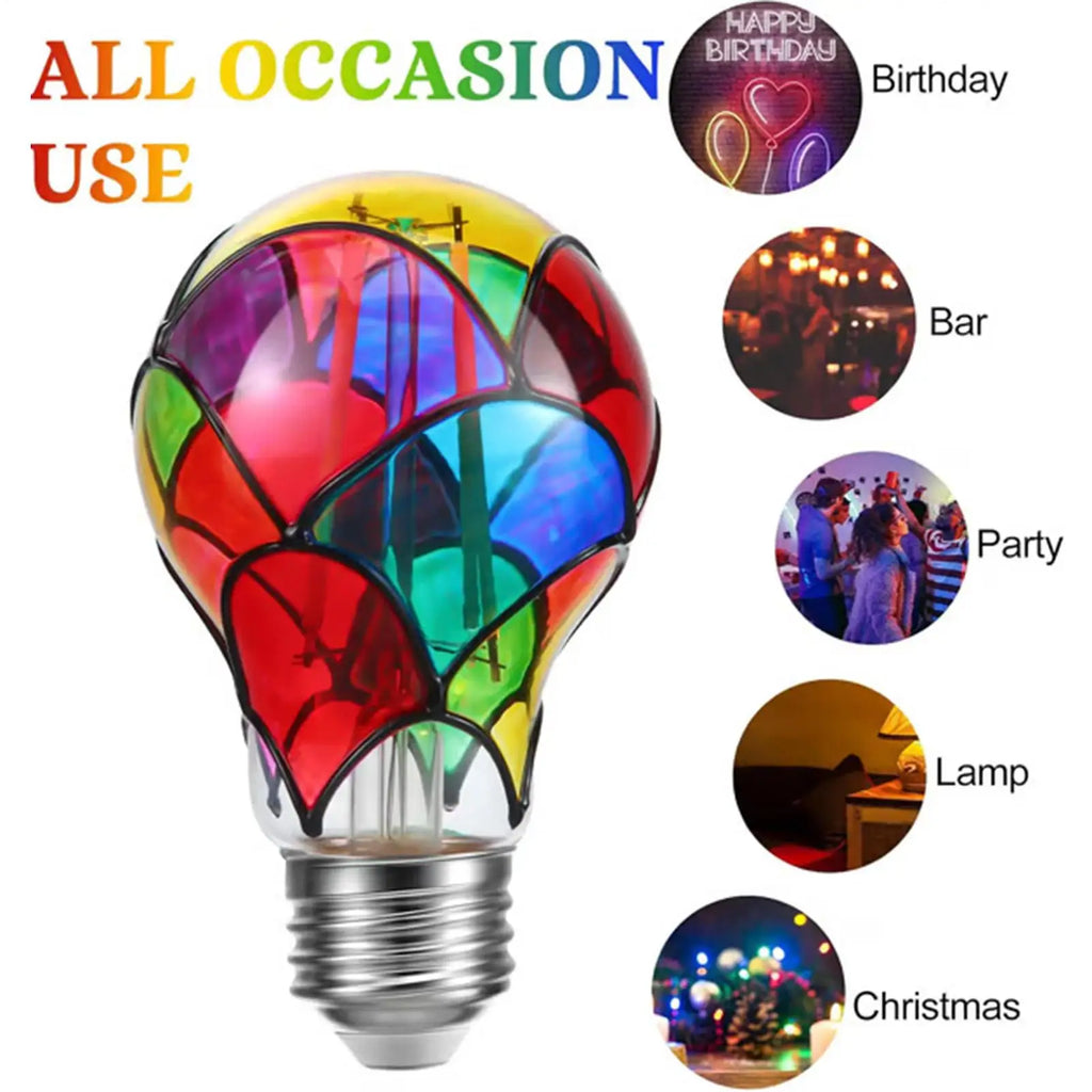 Stained Glass Bulb E26 Base Bulb 6W Lamp for Indoor Home Room Garden Balcony Restaurant Shop Bar Night Christmas Party