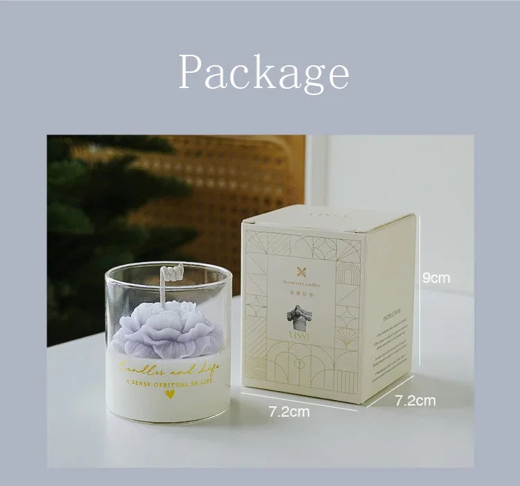 Handmade Peony Flower Glass Cup Scented Candle Aromatherapy Soy Wax Candles Wedding Birthday Candle Party Home Decoration