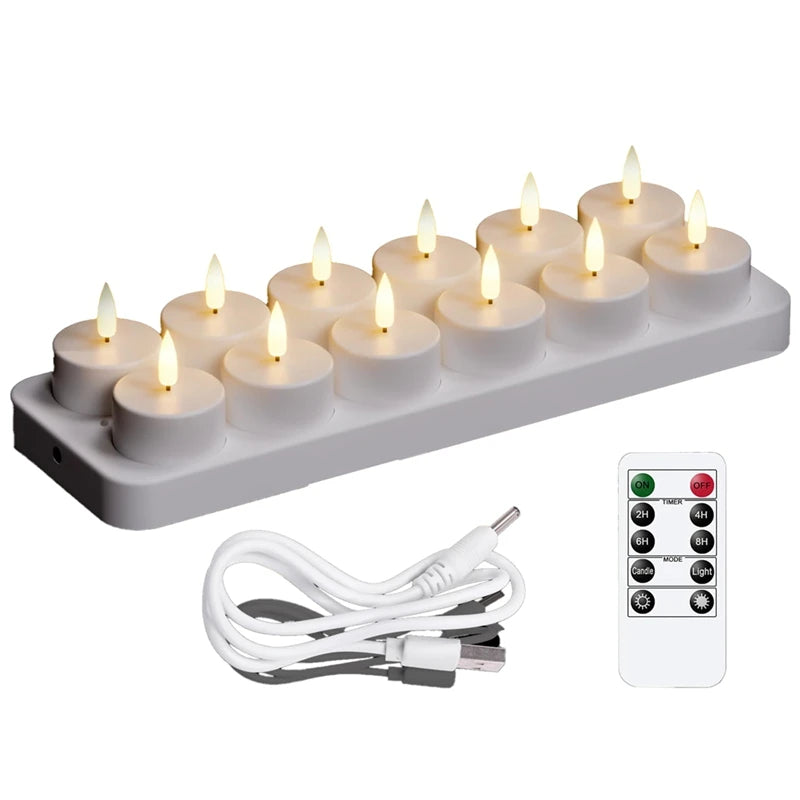 2025 Trendrechargeable Tea Lights Candles, 12 Pcs Rechargeable Candles With Remote Charging Base, LED Flameless Candles