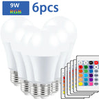 16 Colors RGB Bulb LED Multicolor Bulb E27 220V Household Lighting Dimmable 24 Key Remote Control Smart Lamp Atmosphere Light