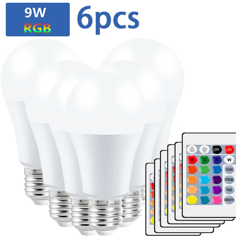 16 Colors RGB Bulb LED Multicolor Bulb E27 220V Household Lighting Dimmable 24 Key Remote Control Smart Lamp Atmosphere Light