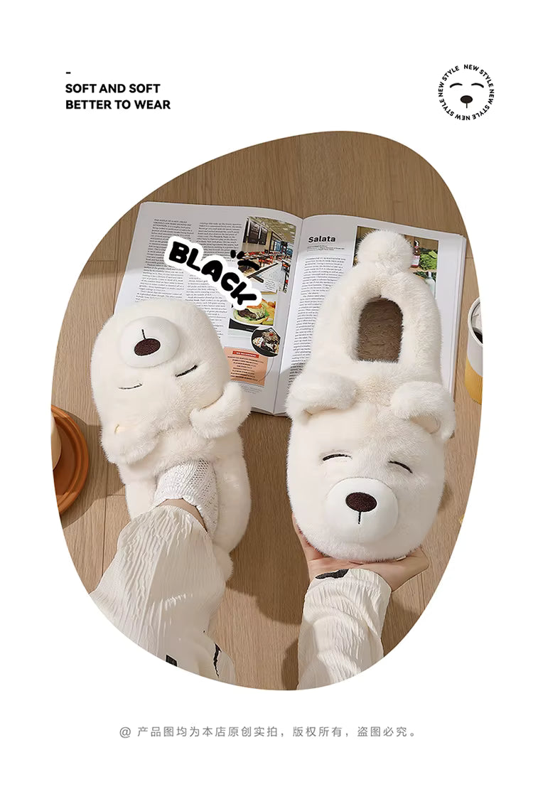 Cute Cozy Cartoon Bear Slippers for Women – Plush Winter Indoor Spa Comfort