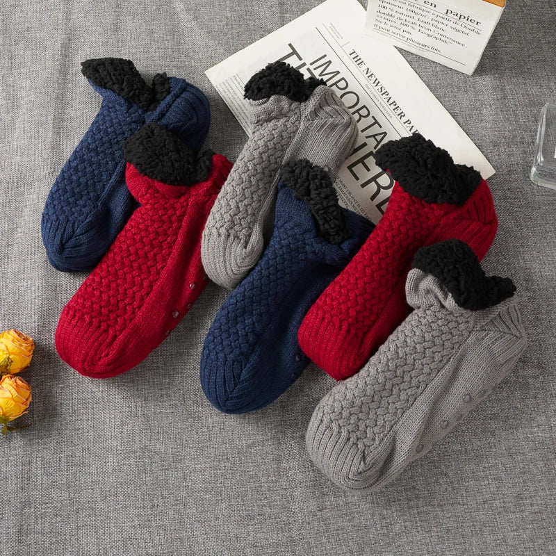 Warm Winter Socks for Women Non-Slip Snow Sleep Socks Cozy Knitted Indoor Floor Slippers with Anti-Skid Bottom for Home