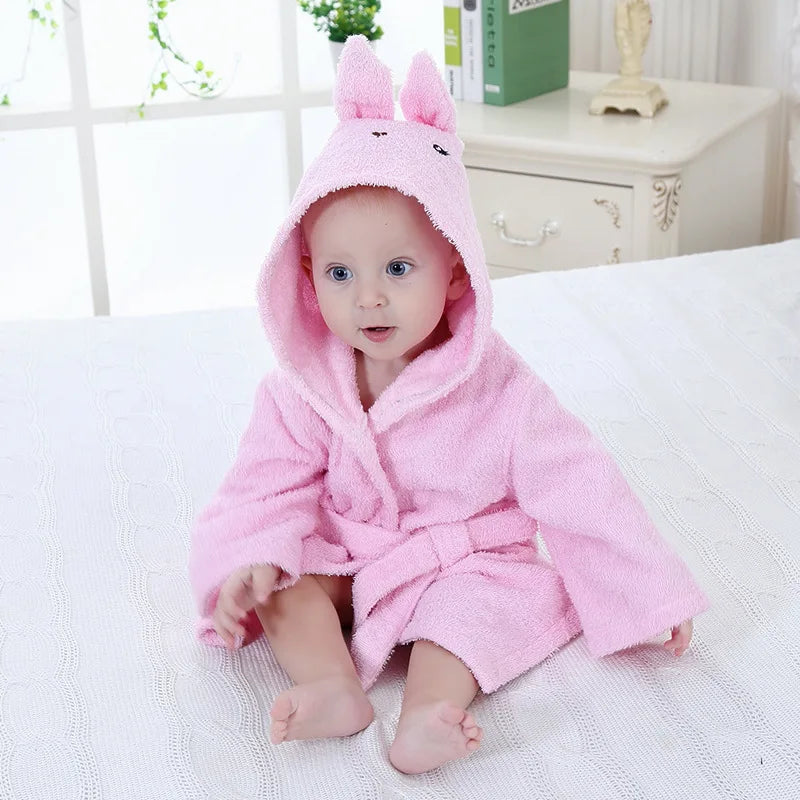 0-2Y Cotton Kids Robes Newborn Bath Towel Hood Cartoon Fashion Sleepwear Girls Boys Bathrobe For Children Baby Receiving Blanket