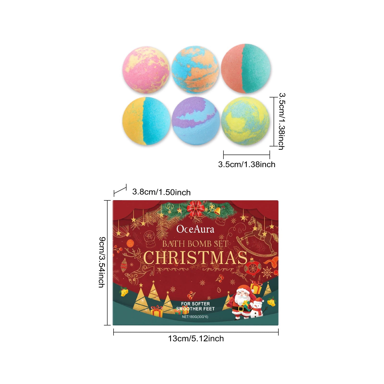 Christmas Bath Bombs Gift Set Organic Bubble Bath Exfoliating Relax Stress Aromatherapy Gentle Cleaning Smoothing Body Skin Care