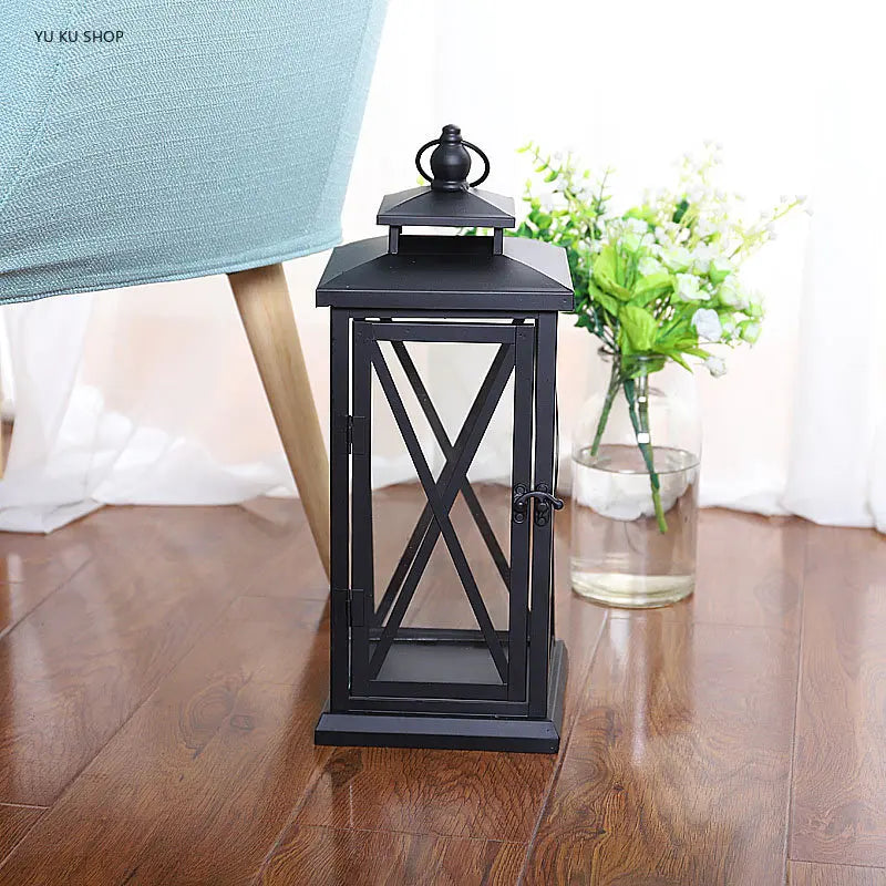 Windproof Lantern Glass Candle Holders Metal Large Black Wedding Modern Design Moroccan Candlestick Decoracion Hogar Home Decor