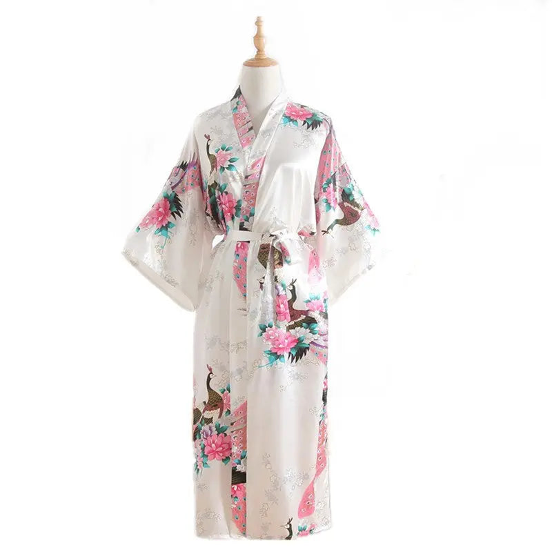 Women Long Robe Print Flower Peacock Kimono Bathrobe Gown Bride Bridesmaid Wedding Robes Sexy Sleepwear