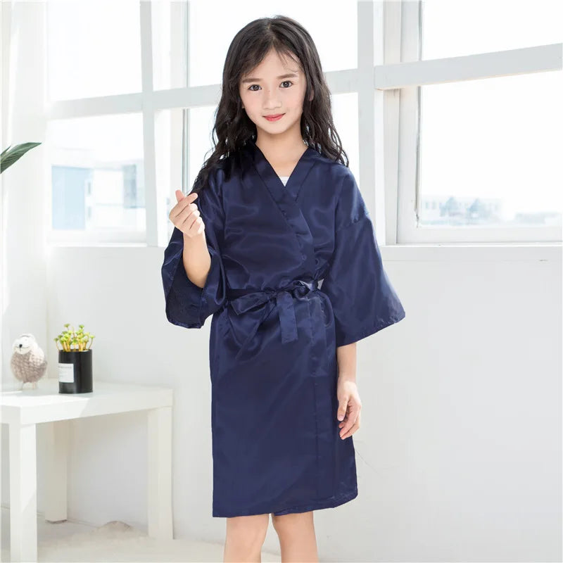Girls Robes for Kids Solid Silk Satin Robes Children Bathrobe Sleepwear Bath Nightgown for Wedding Spa Party Birthday