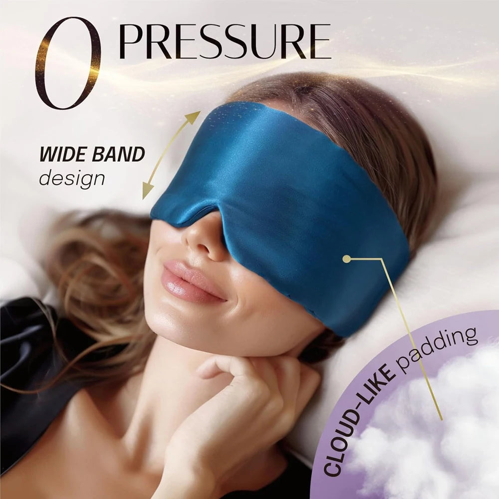 Silk Sleep Mask Soft Pressureless Sleeping Mask 100% Mulberry Silk for Eye Skin Anti Wrinkles,Adjustable Wide Velcro Ear Cover
