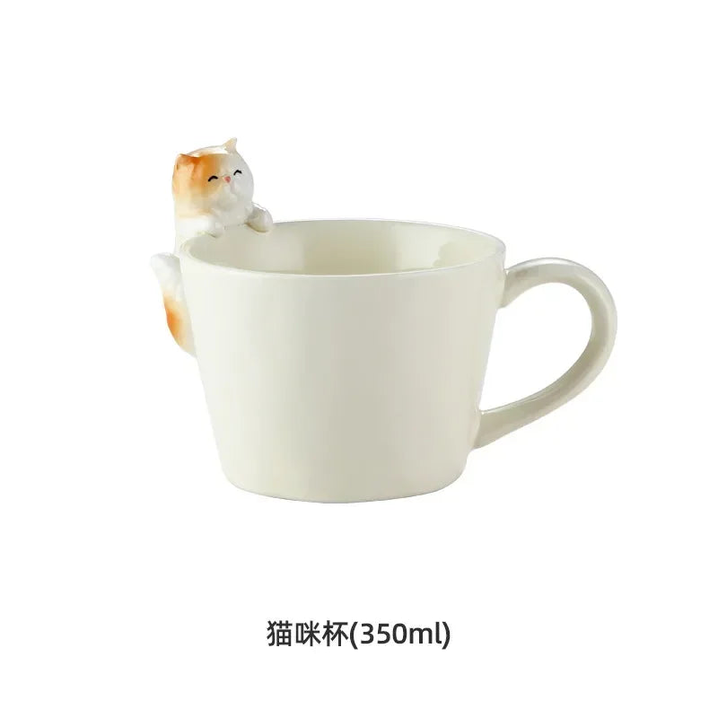 European Cartoon Tea Dog Cat Ceramic Mug Birthday Gift Porcelain Dessert Milk Cup Cute Kids Water Cup Couple Mug Home Decoration