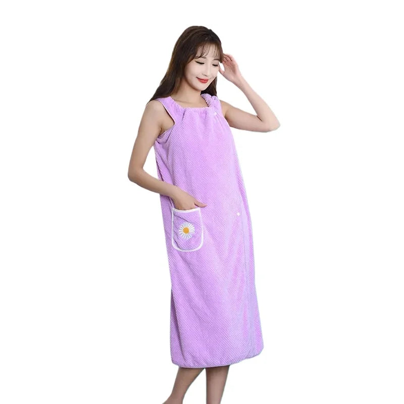 Bath Towel Wrap Dress for Women - Long Style Skirt, Quick-Dry Hair, Wearable and Washable Polyester Robe Quick-Dry  Compressed