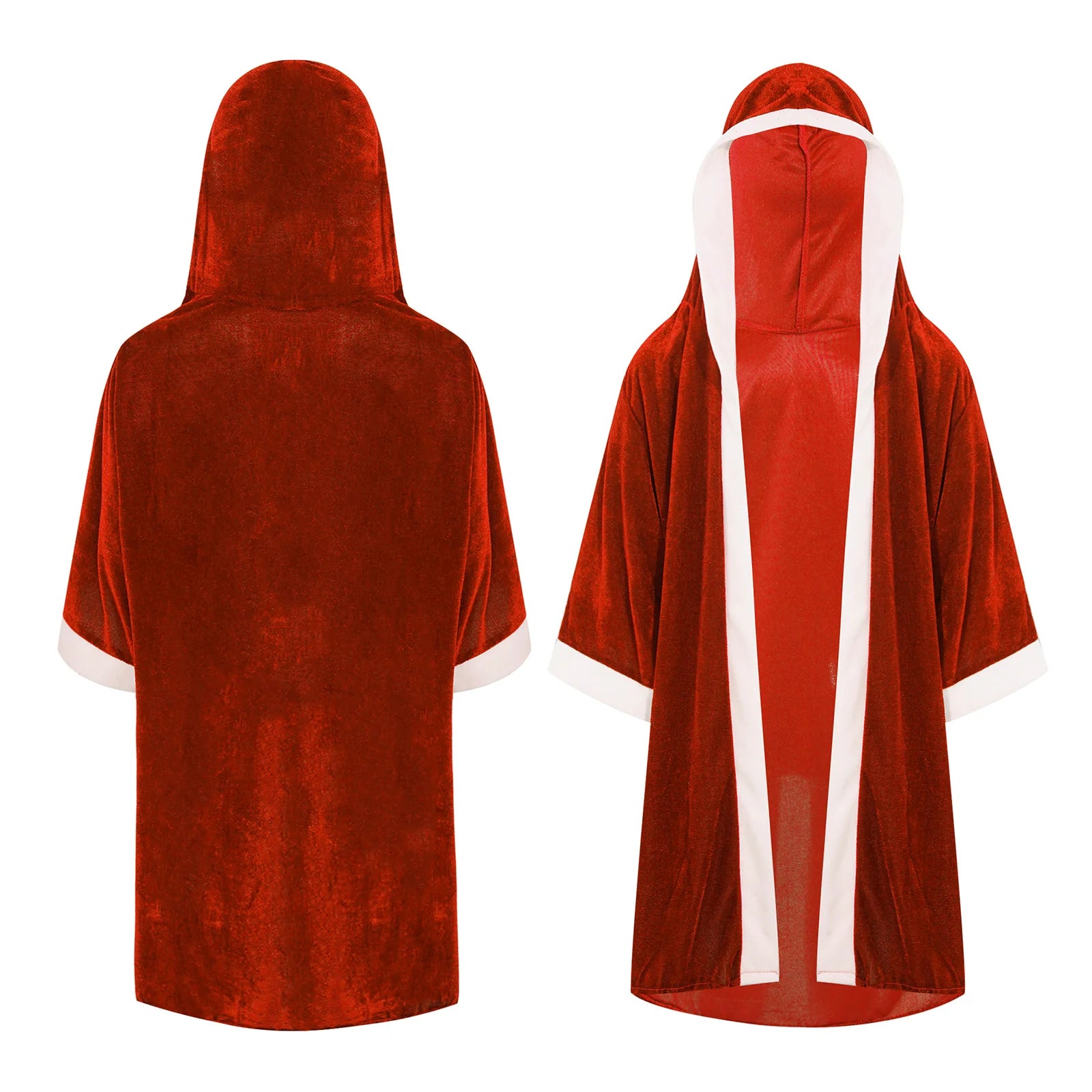 Kid Boys Boxing Robe Thai Kickboxing Boxer Costume Long Sleeve Contrast Trim Open Front Hoodie Cloak for Halloween Cosplay Party