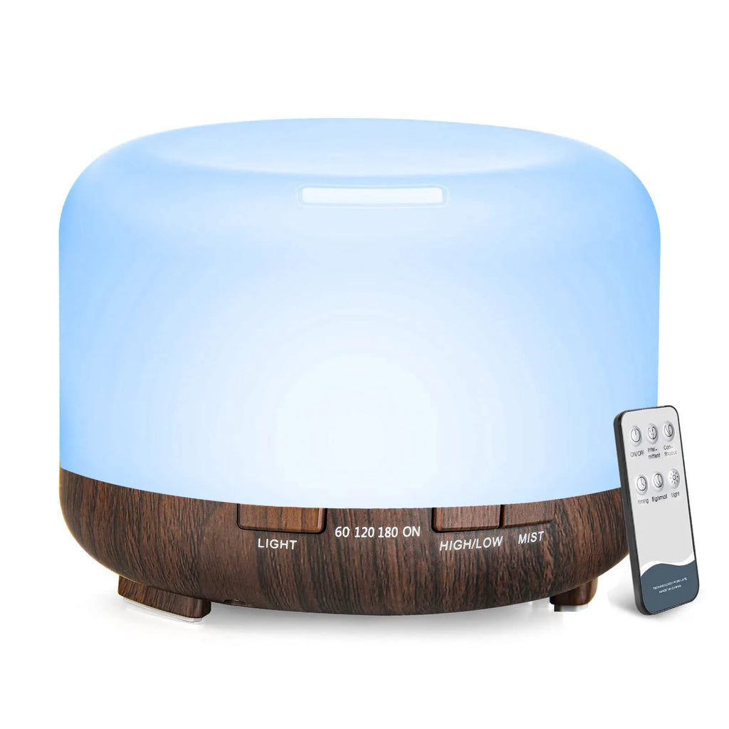 500ML Aroma Diffuser (6 Oils Optional), 5V 2A Essential Oil Aromatherapy Diffuser Humidifier with Remote Control