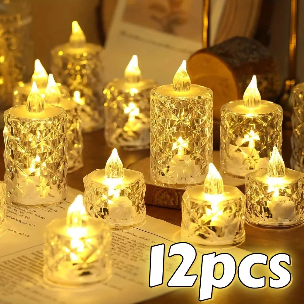 4/12pcs Flameless Plastic Candles Lights Battery LED Tealight with Realistic Flame for Home Holiday Wedding Party Tabletop Decor
