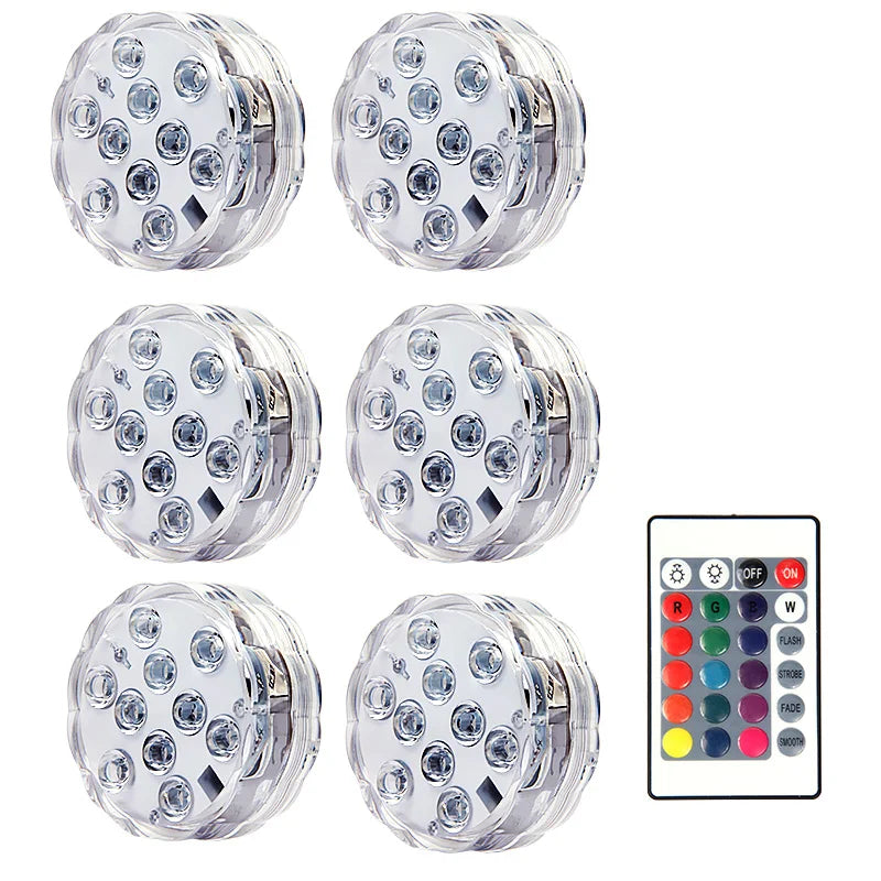 10leds RGB Led Submersible Light Underwater Night Lamp Battery Operated Garden Swimming Pool Light for Wedding Party Vase Bowl