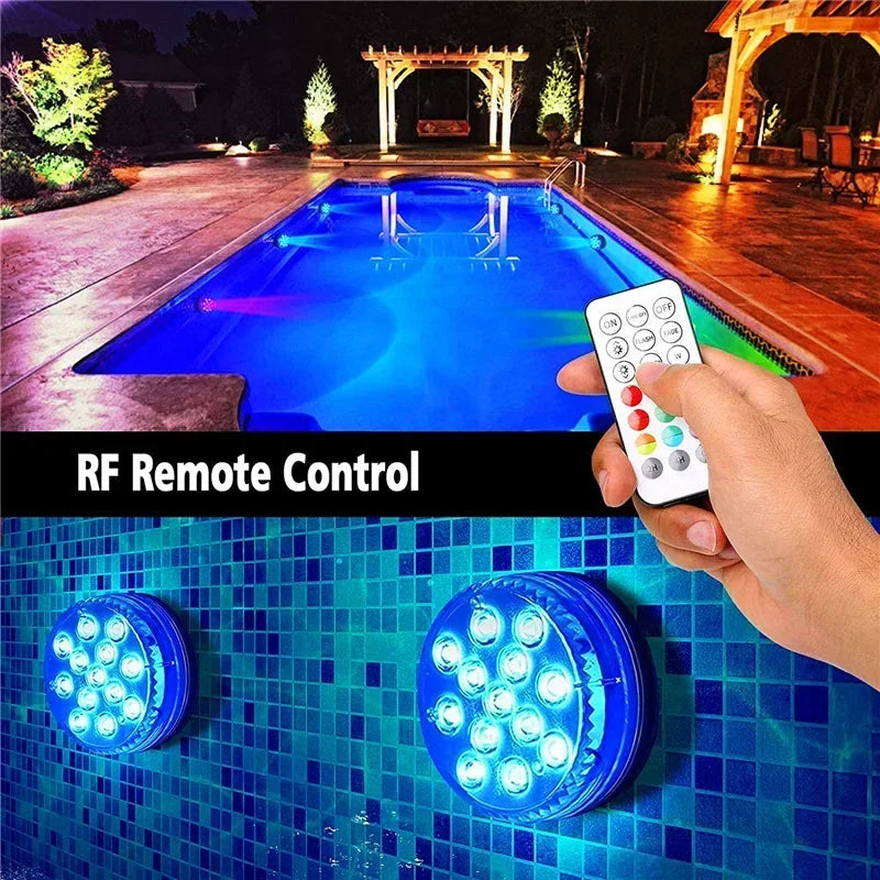 Updated IP68 RGB Submersible 13LED Underwater Light with Remote Control Underwater Pool Light Bright Lamp for Pond/Pool/Aquarium