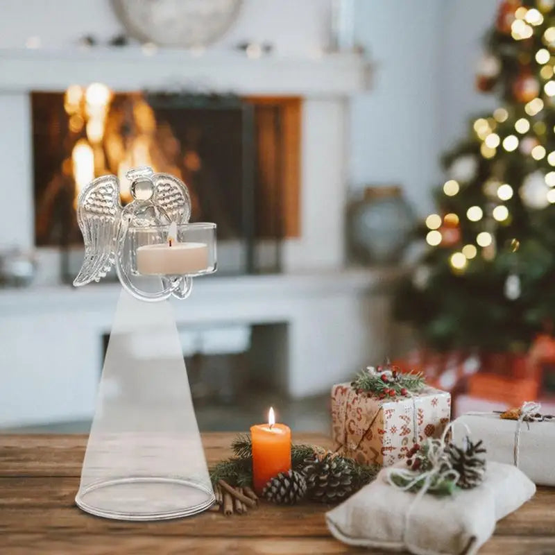 Clear Glass Candle Holder Creative Angel Candlestick Holder Tea Light Stand For Wedding Party Christmas Dining Table Decoration