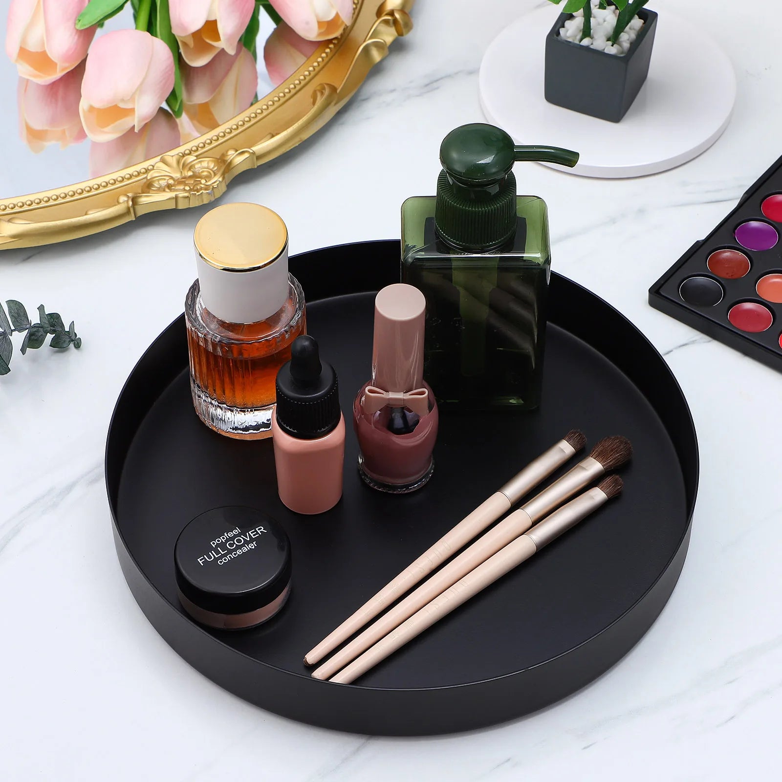 Metal Serving Tray Round Black Trays for Decor Organizing Serving Decorative Circle Coffee Table Kitchen Storage Plate Supplies