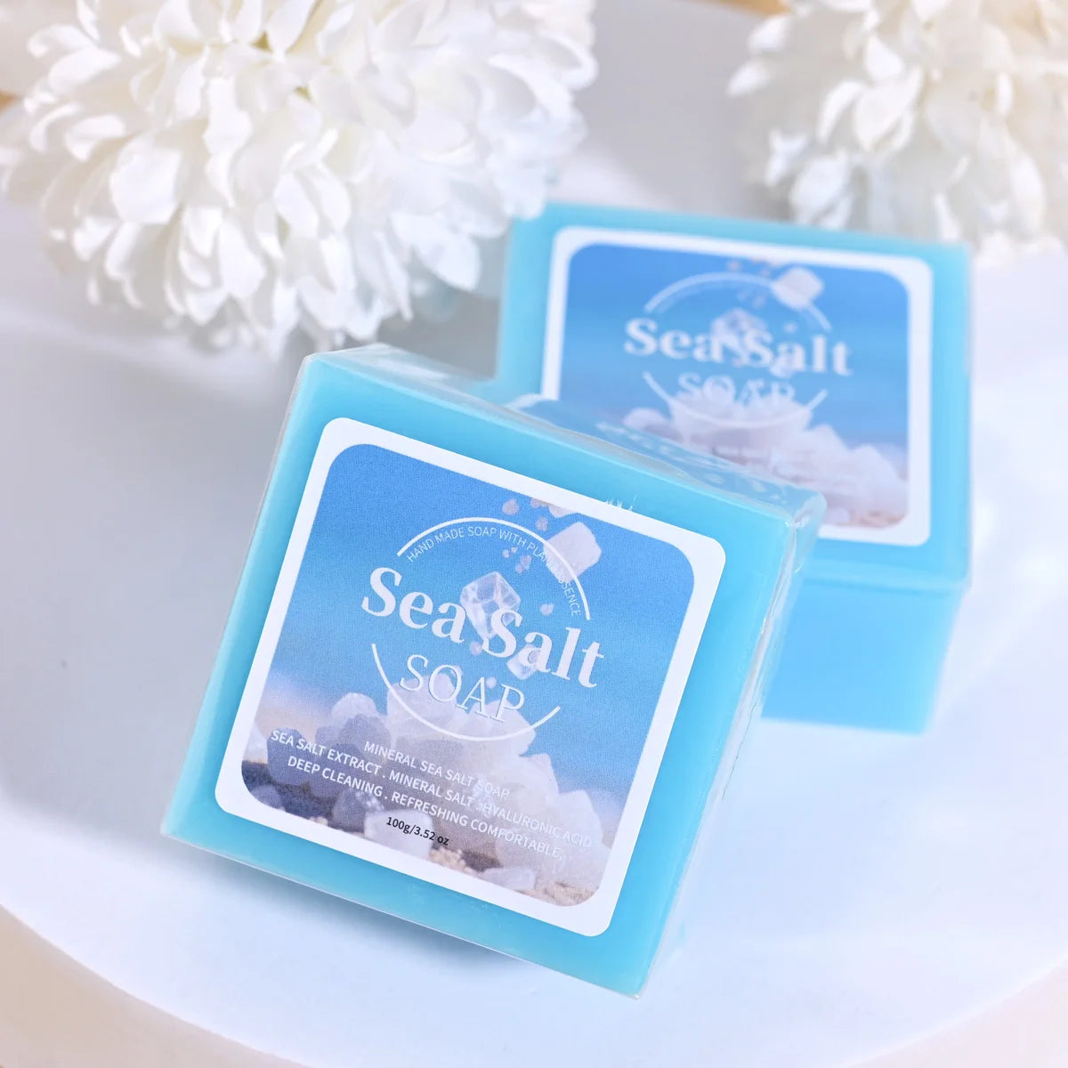 B+Hyaluronic Acid Sea Salt Deep Cleaning Handmade Soap For Cleansing And Bathing 100G Portable Travel Cleaning Soap