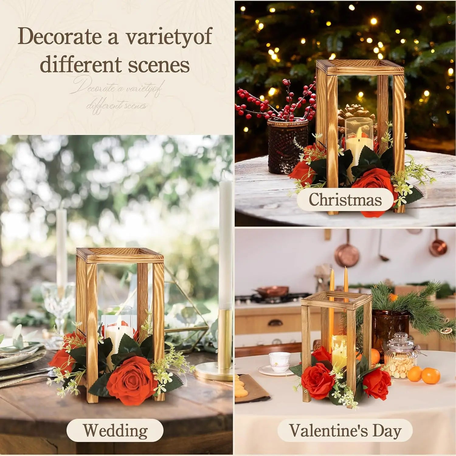 1 Piece Wooden Wedding Lantern Centerpiece Holders, Candle Lantern Holders for Table Wedding Fireplace Dining Party Decorations