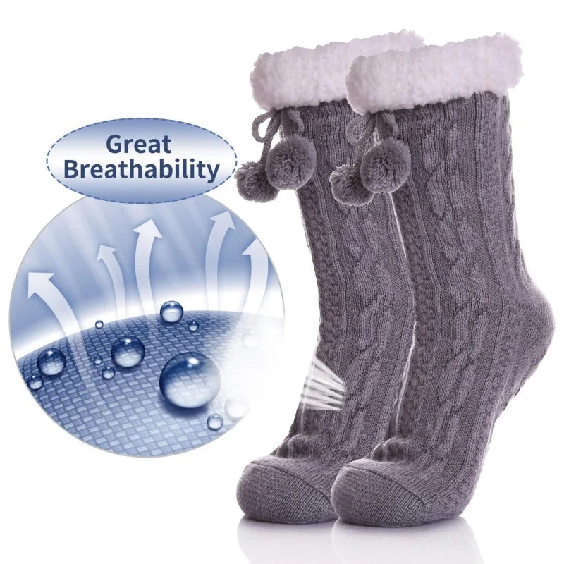 New home floor socks, winter plush thickened warm slipper socks, non-slip sleep socks with rubber dots on the sole