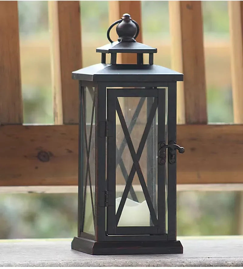 Large Glass Candle Holders Wedding Decorations Garden Black European Lamp Retro Iron Candle Holder Centerpieces Metal Lantern