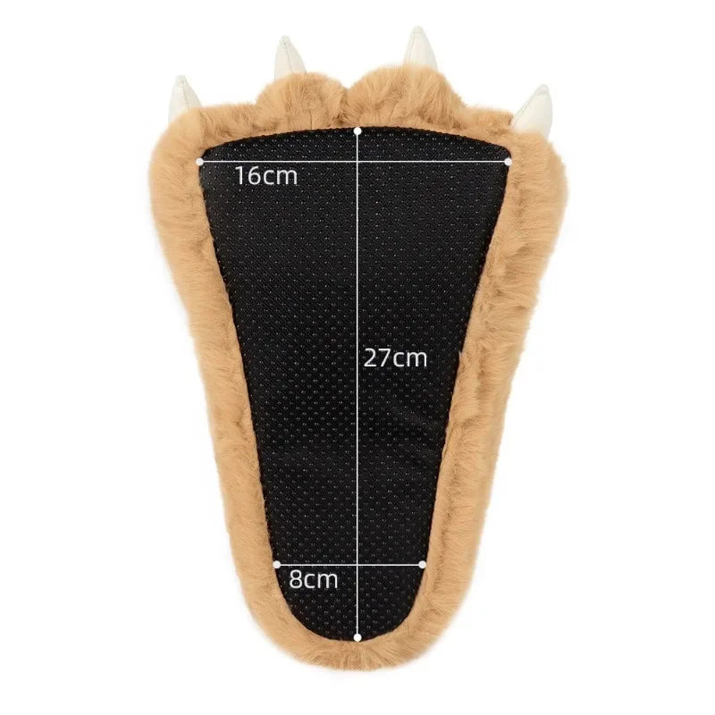 1 Pair Furry Animal Claw Paw Slippers Adults Unisex Cozy Plush Slippers Fun Costume House Footwear Novelty Bear Paw Lolita Shoes