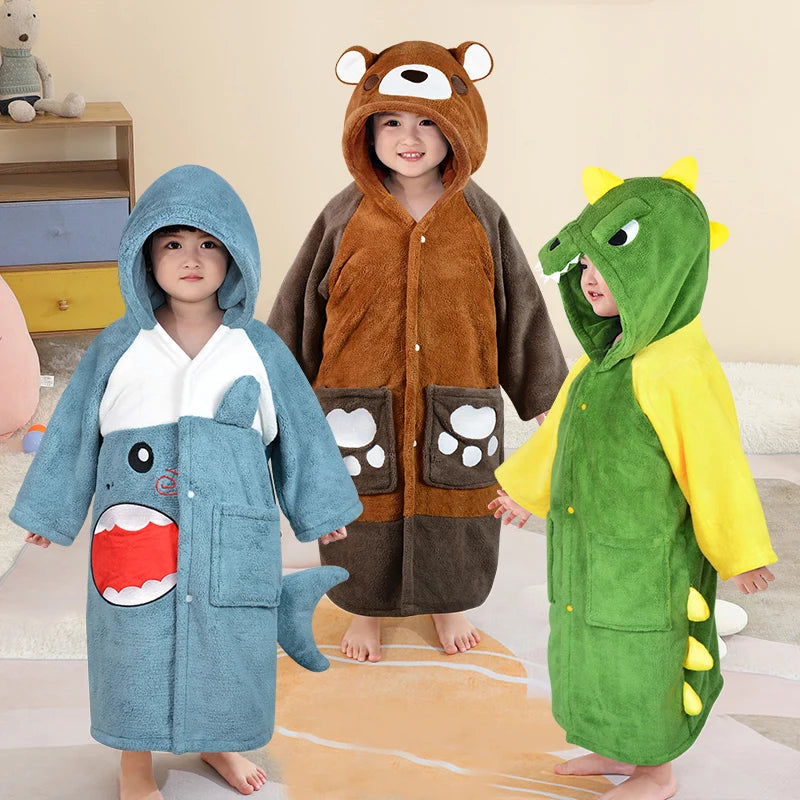 Baby Bathrobe for Children Bath Robe Absorbent Kids Hooded Towel Bathroom Infant Shower Robe Girl Warm Pajamas Boy Sleeping Robe