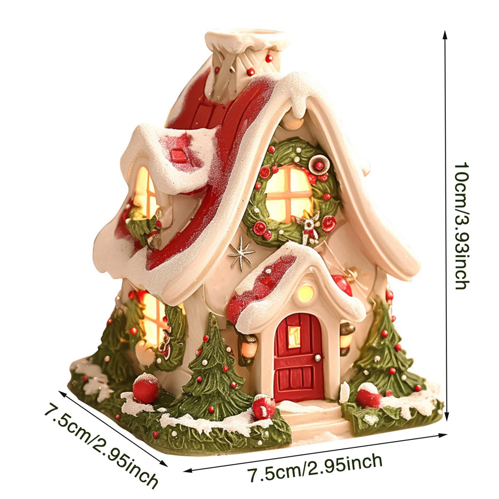 Resin Christmas Village House Winter Log Cabin Incense Burner Rustic Christmas Chimney Hut Incense Cones Room Decor