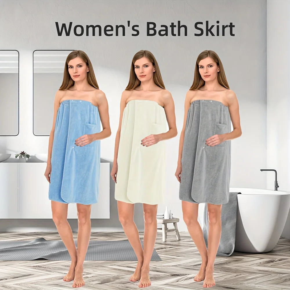 1pc Bath Wrap Towel, Absorbent Microfiber Spa Shower Robe With Elastic Top, Solid Color
