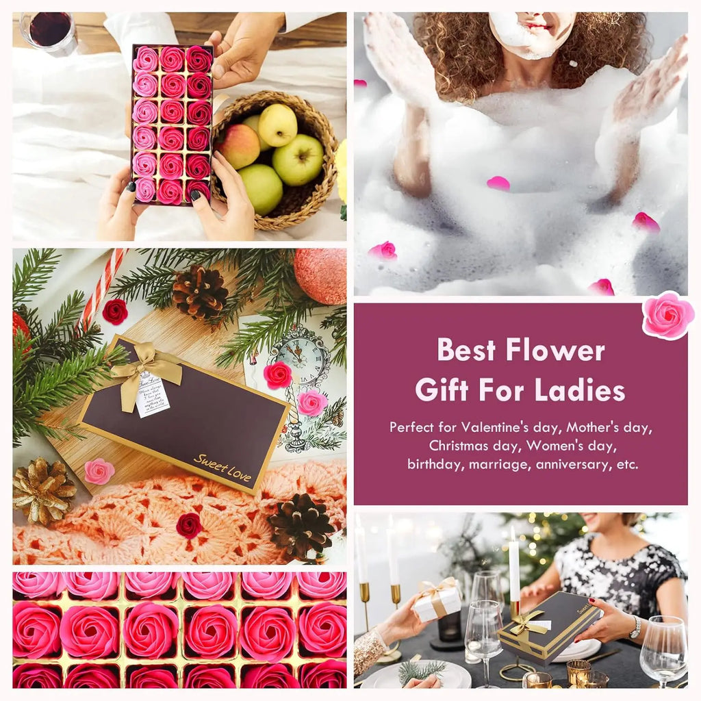 Floral Scented Bath Soap Rose Flower Petals Plant Essential Oil Rose Soap Set Best Gifts for Her Women Girls Mom Lover Birthday