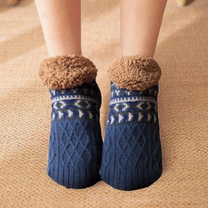 Indoor Winter Slippers Socks Men's Floor Socks Adult Home Bedroom Sleeping Socks Non-slip Knitted Plus Fleece Warm Carpet Sox